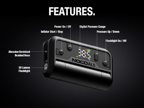 battery powered tire inflator featuring digital pressure gauge auto shutoff 50 lumen led flashlight