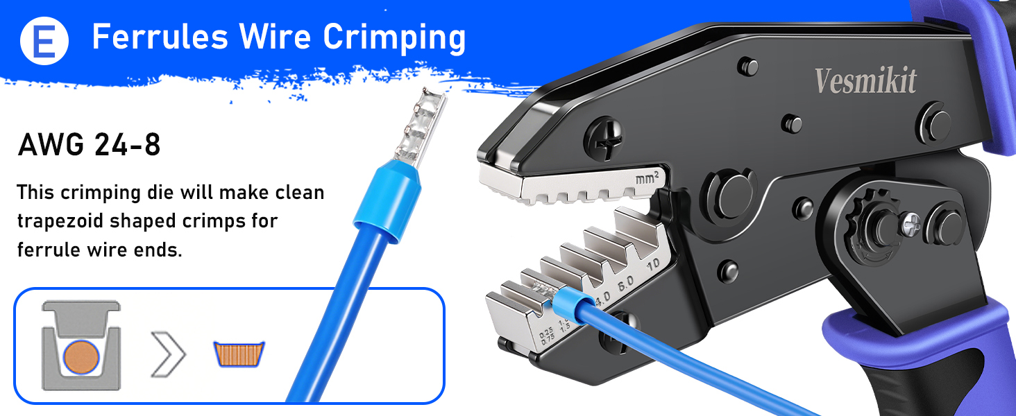 crimper for ferrules wire end terminals