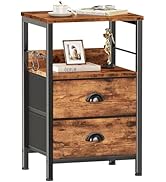 Furologee Nightstand with 2 Fabric Drawers, Bedside Table End Tbale with 2-Tier Shelf, Side Table...