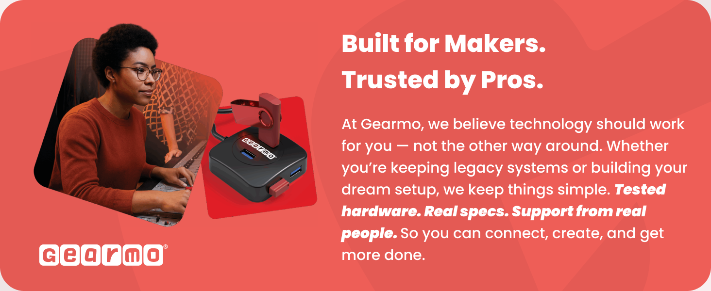 Gearmo built for makers image showing multi usb port hub as computer desk accessory trusted by pros