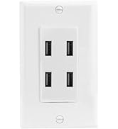 BAOMAIN 4.8A USB Charger Outlet with Wall Plate, Receptacle with 4 Type A USB Charging Ports, Wal...