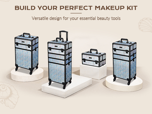 BYOOTIQUE Rolling Makeup Train Case 4in1 Cosmetic Trolley Organizer Travel Case