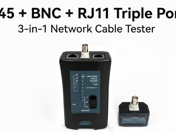 3-in-1 RJ45 BNC RJ11 cable tester,POE protected,master-slave set for network wiring fault test.