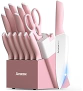 Astercook Knife Set, Kitchen Knives Set with Block and Sharpener 15 Pcs German Stainless Steel Kn...