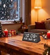 DreamSky Digital Alarm Clocks for Bedrooms - Wooden Desk Clock with Date, Day of Week, USB Port, ...