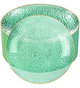 Rubtlamp 100 Pcs Clear Green Plastic Plates, Gold Hammered Plastic Salad Plates, Green Disposable...