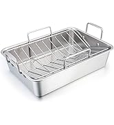 TeamFar Roasting Pan, 15 Inch Large Turkey Roaster Lasagna Pan with V Rack &amp; Cooling Rack Set Sta...
