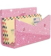 Rulyyo Mail Organizer Envelope Holder - Glitter Pink Acrylic Mail Holder Countertop Vertical Desk...