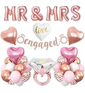 Rose Gold Engagement Party Decorations, MR and MRS Balloons Decor, Pink White Confetti Balloons, ...