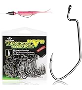 LUCKYFISHING EWG Hooks Worm Hooks for Bass Fishing 50PCS Offset Texas Rig for Freshwater Saltwate...
