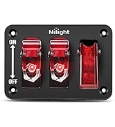 Nilight 3 Gang Toggle Switch 12V Rocker Switch Panel with LED Light and Flip Cover Heavy-Duty ON/...
