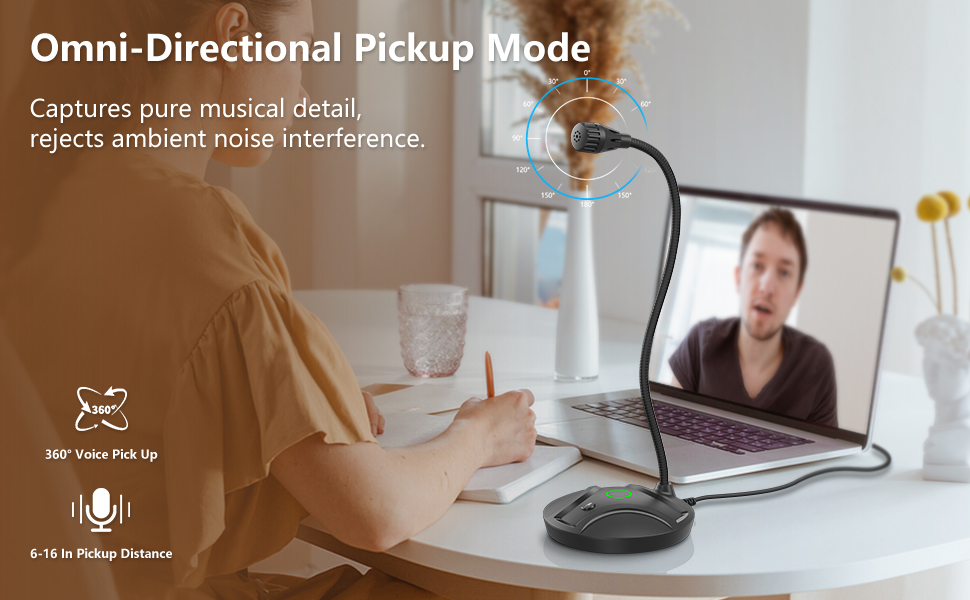 This omnidirectional desktop mic captures pure audio while blocking background noise.