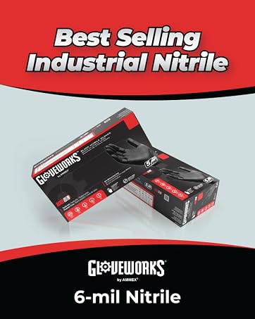 GLOVEWORKS GPNB 6-Mil Industrial Grade Nitrile Disposable Gloves