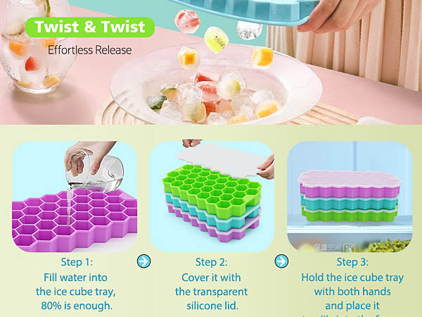 3 Pack Ice Cube Tray with Lid