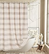 Seenus Boho Farmhouse Beige Cotton Linen Shower Curtain with Tassels Heavyweight Tan for Bathroom