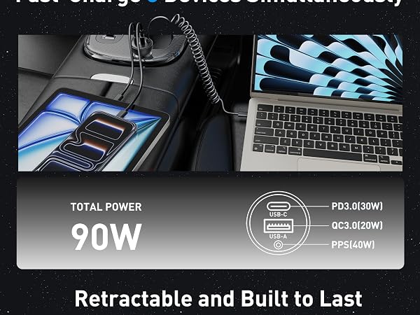 3-Port 90W Fast USB C Car Charger Adapter