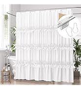 AmazerBath White Ruffle Shower Curtain - Victorian Shower Curtain with Front Sheer Ruffles Vintag...