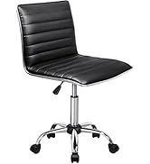 OFIKA Armless Office Desk Chair, Adjustable Task Chair, Low Back Faux Leather Ribbed Swivel Chair...