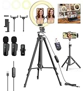 Vlogging Kit for iPhone/Android, 10'' Selfie Ring Light with Stand, 57'' Extendable Tripod, Deskt...