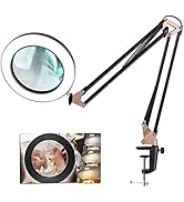 TOMSOO 5 Inch 10X Real Glass Magnifying Glass with Light, Adjustable 2*15" Swing Arm 1500 Lumens ...