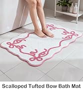 Barossa Design 100% Cotton Pink Bow Bathroom Rug - Small Scalloped Cute Tufted Bow Bath Mat, Soft...