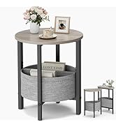 Vagusicc Small Round Side Table End Table with Storage Basket, Accent Coffee Tables Modern Round ...