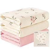 EXQ Home Muslin Swaddle Blankets for Baby, 3 Pack Cotton Breathable Soft Receiving Blankets for N...