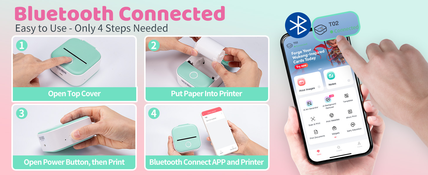 mini printerT02 Mini Sticker Printer - Wireless Sticker Maker Machine