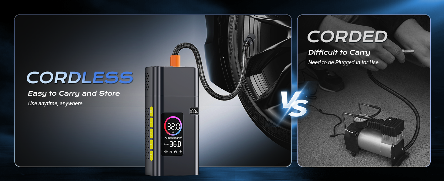tire inflator portable air compressor cordless compact rechargeable pump for car tires 110v