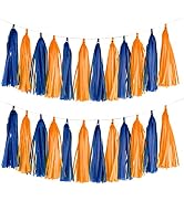 Orange and Blue Tassel Garland Banner Paper Tassels for Party Decorations,Pack of 20