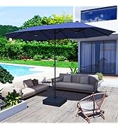 GDPFN 15FT Large Patio Umbrella with Base Included, Outdoor Deck Standing Umbrella with Crank Han...