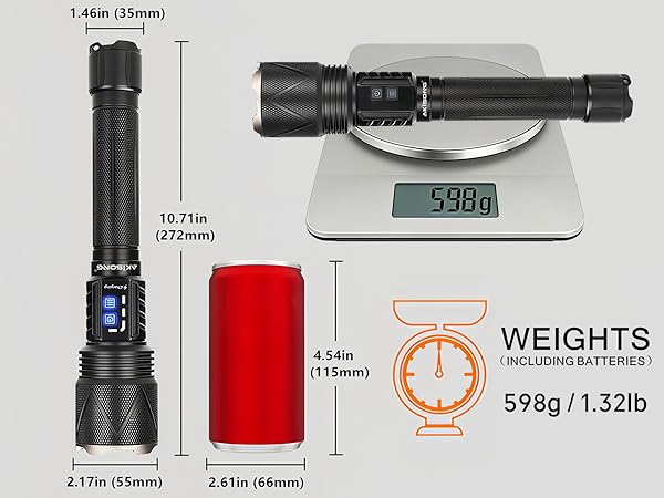 Large Size Tactical Flashlight Conforming to Ergonomic Design, Ensuring Durability for Outdoor Use.