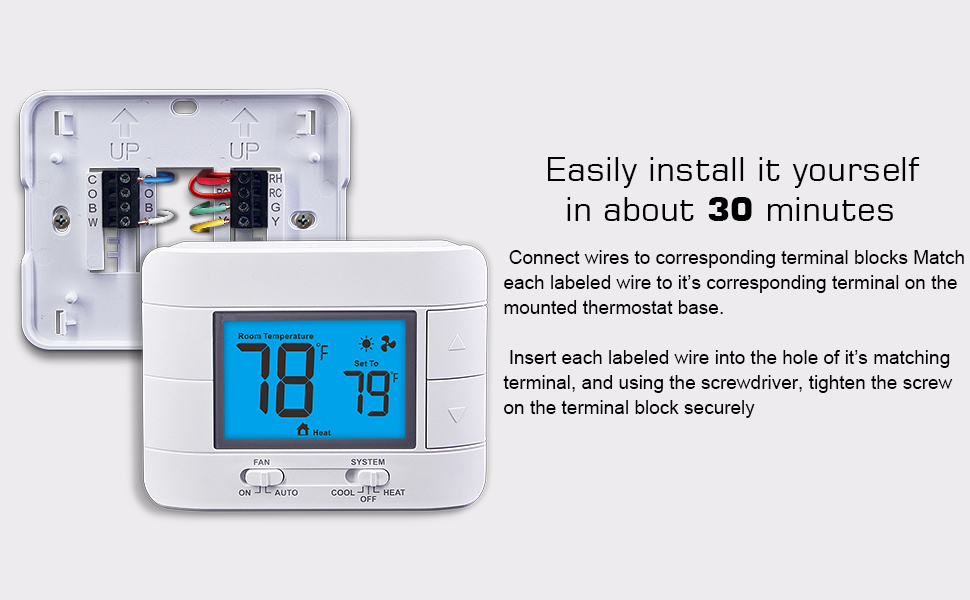 Non-Programmable electronic thermostat 5.0 sq. in LCD Blue Backlit Screen