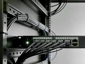 Interior view of a server rack with neatly organized cabling