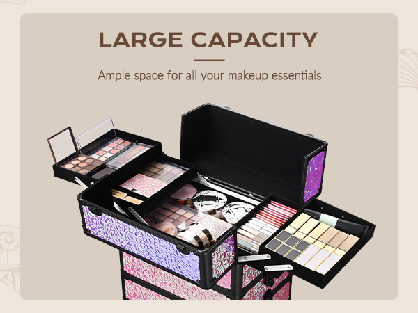 BYOOTIQUE Rolling Makeup Train Case 4in1 Cosmetic Trolley Organizer Travel Case