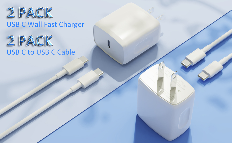 2 PACKUSB C Wall Fast Charger 2 PACK USB C to USB C Cable