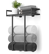Xstydes Towel Racks for Bathroom Wall Mounted, Metal Towel Holder with Wooden Shelf for Folding L...