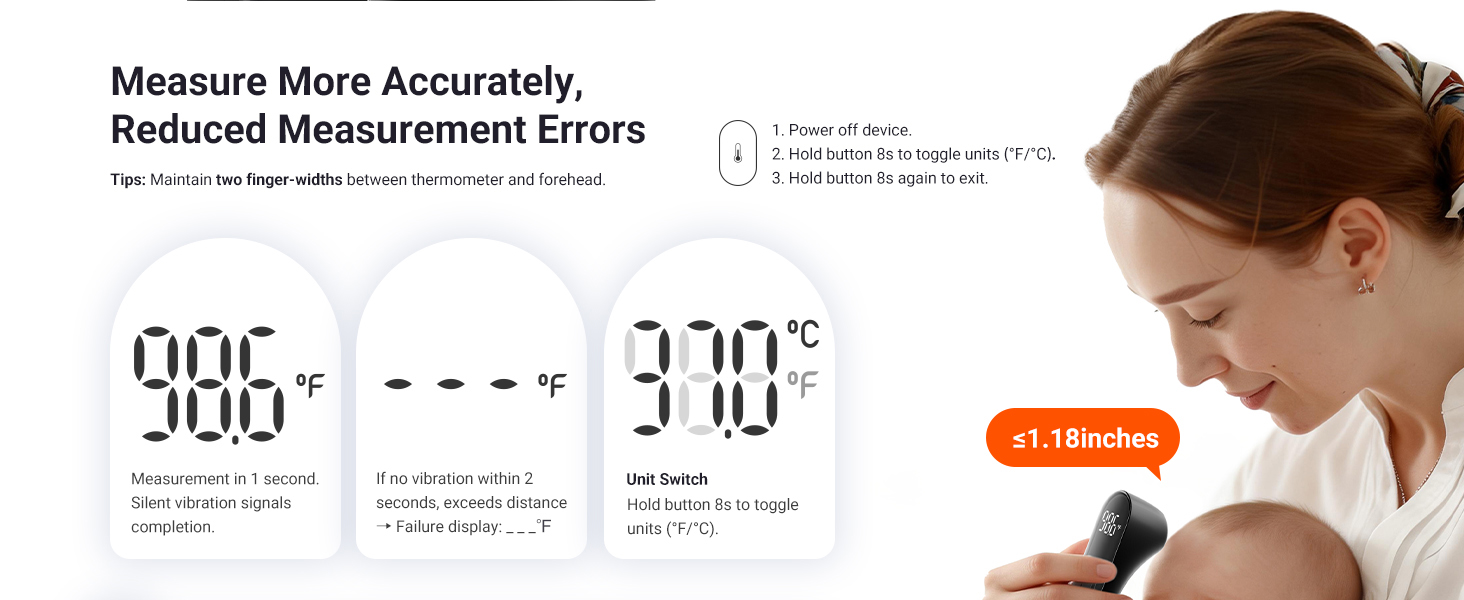 Measurement of temperature within 1.18inches to avoid mismeasurement