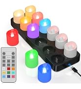 PChero Rechargeable Flameless Candles with Remote Timer &amp; Charging Base, 12 Pack 9 Color Changing...