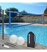 Olybeaka Base Free Pool Volleyball Net Set with 15-26 ft Length Adjustable, 3 Heights Adjustable ...