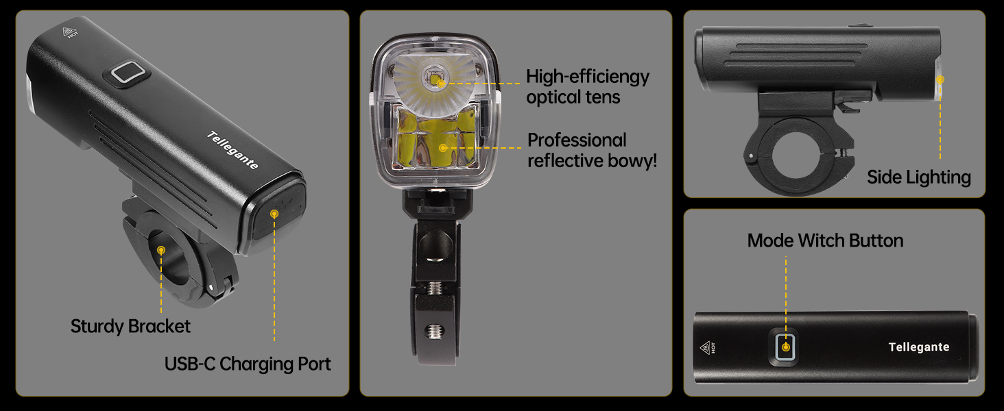 Professional lighting device with USB charging port, sturdy bracket, and side lighting features shown in multiple product detail views.