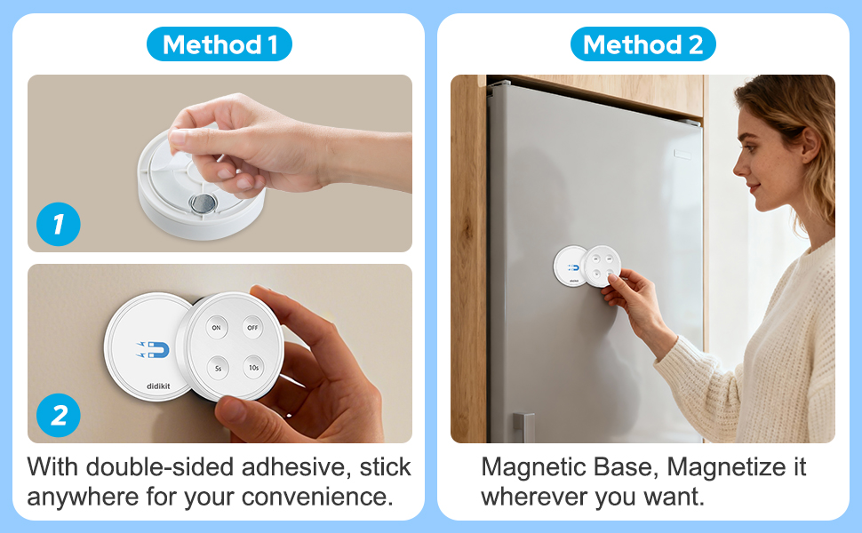 Magnetic remote sticks to the fridge