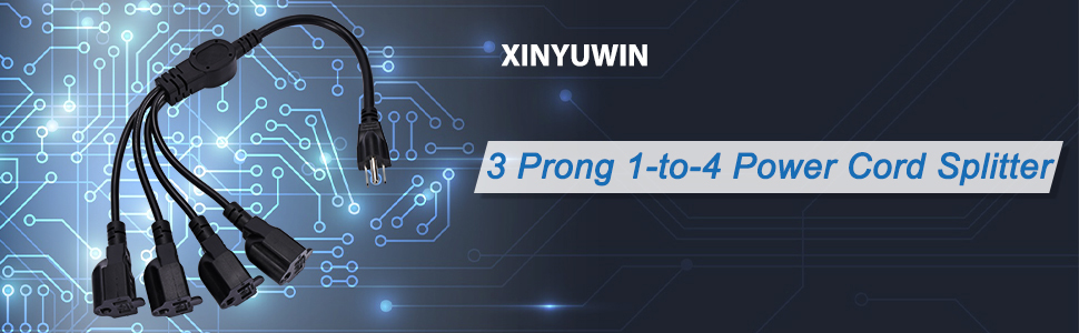 3 Prong 1 to 4 Power Cord Splitter Cable