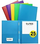 SUNEE 2 Pocket Folders with Prongs (25/Pack, Assorted Colors), Paper Folders with 2 Pockets and 3...