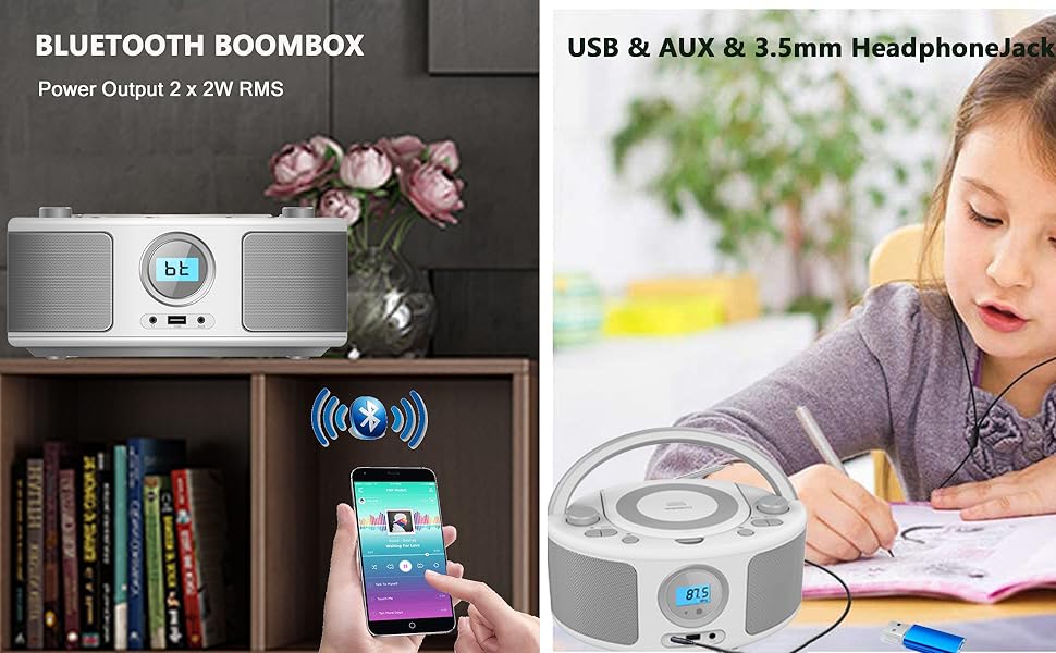Kids cd player bluetooth boombox usb player