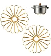 MOROBOR Metal Iron Trivet, 2pcs Gold Round Trivets with Feet Heat Resistant Pot Dish Pan Plate St...