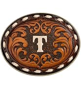 Western Belt Buckle for Cowboy &amp; Cowgirl - Handmade Leather Engraved Initial Letter ABC To Z West...