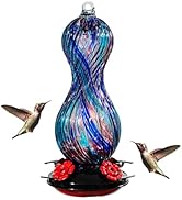 Hummingbird Feeder for Outdoors Hanging, Hand Blown Glass 24 OZ Capacity Hummingbird Bird Nectar ...