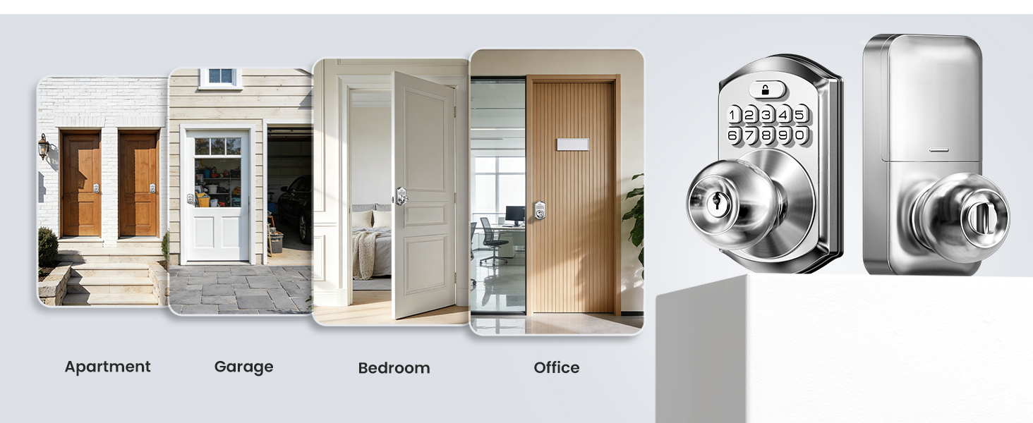 Fits various scenarios—front door, bedroom, garage, office, apartment home, rental properties
