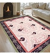 Mightree Washable Area Rugs - Non Slip Floor Mat Foldable Thin Low Pile Soft Carpet, Vintage Fluf...